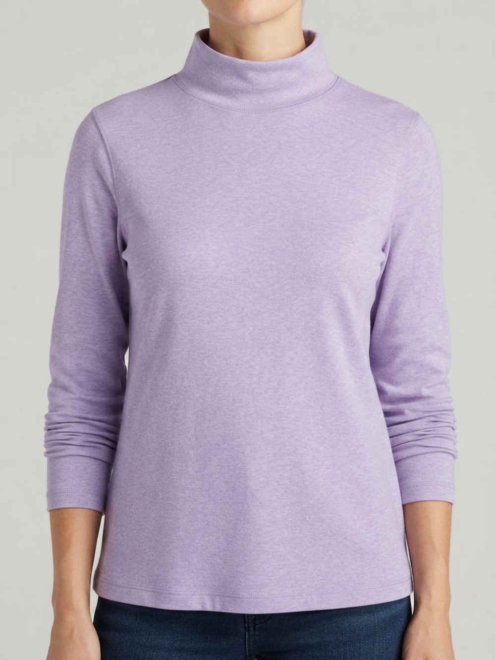 L.L. Bean Heather Purple Cotton Mock Turtleneck Top Size Large